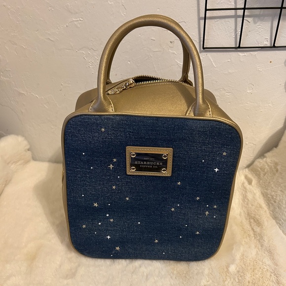 Starbucks Korea 2020 Summer Night Coffee Package Bag in denim with gold accents